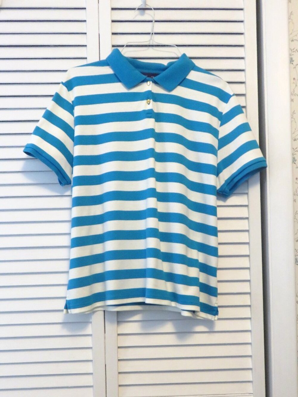 Size XL Hunt Club Golf Polo Short Sleeve Shirt Aqua Blue White Stripe